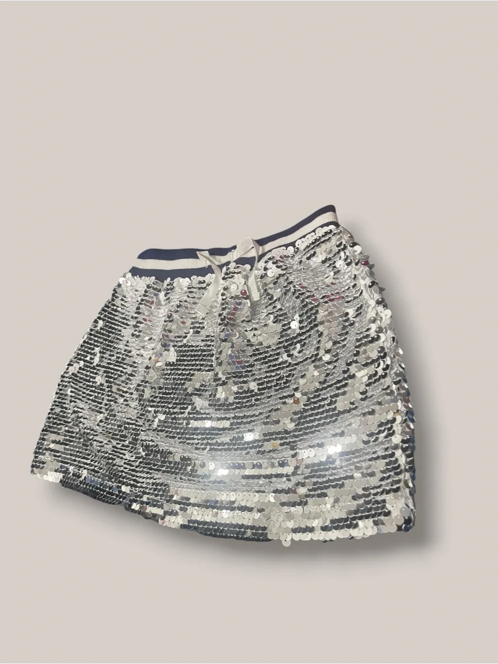 NWT Rockets of Awesome Silver Sequin Mini Skirt Elastic Waist Drawstring Size 3